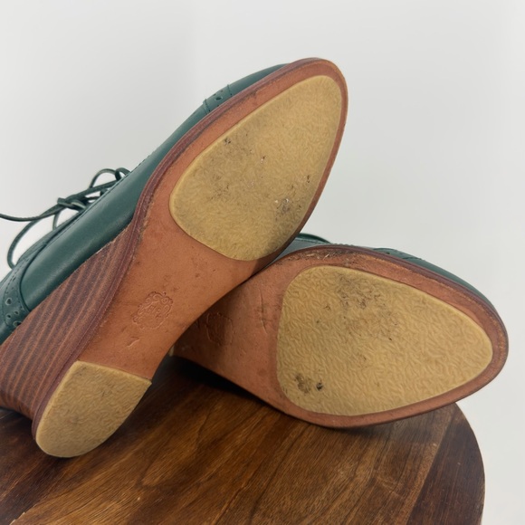 Elf Handmade Green Leather Lace-Up Wedge Shoes Size 7 Boho Oxford - Picture 12 of 13